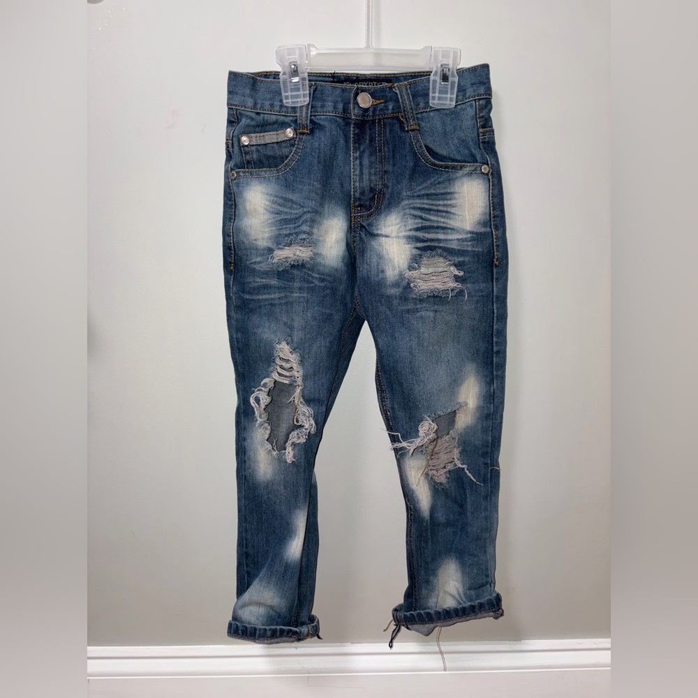 Encrypted distressed faded acid wash jeans boys size 5